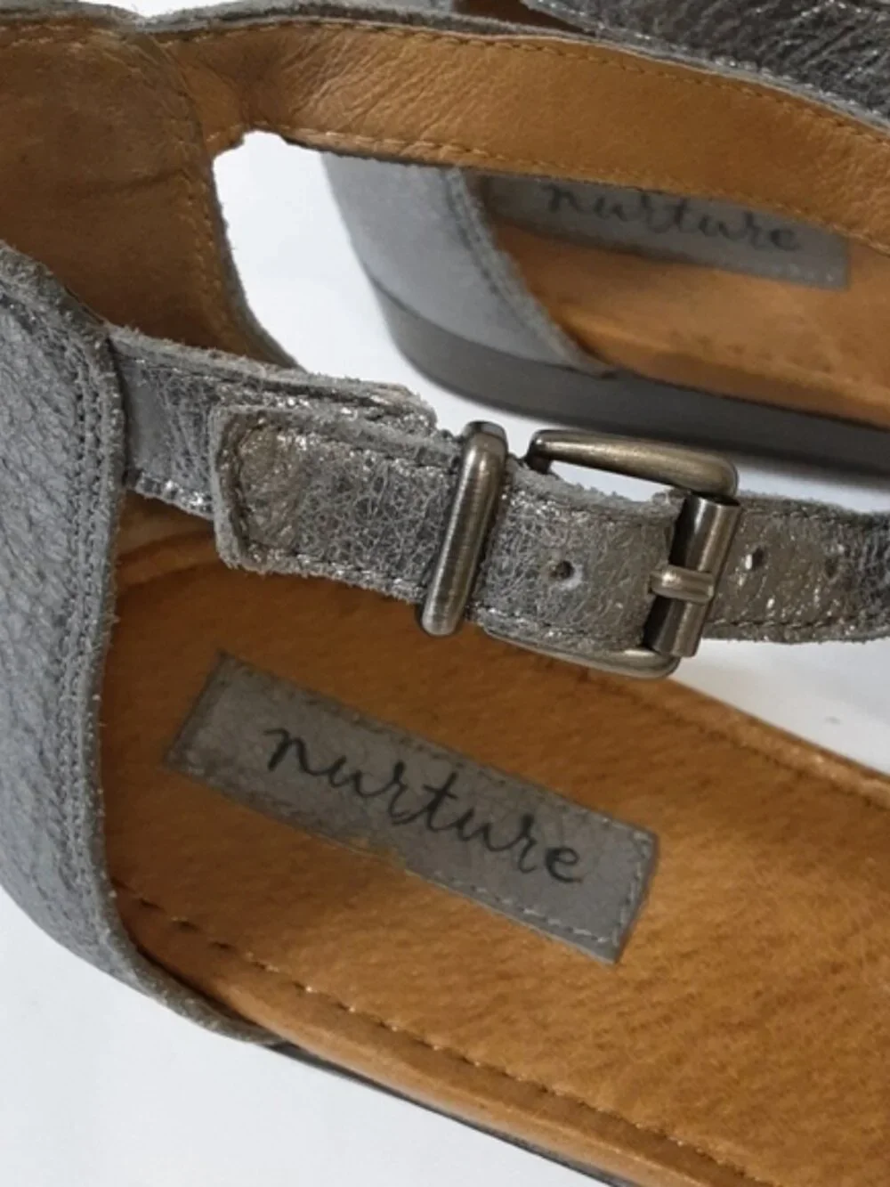 Nurture leather sandals  gladiator women 8 embellishments ankle gray boho casual